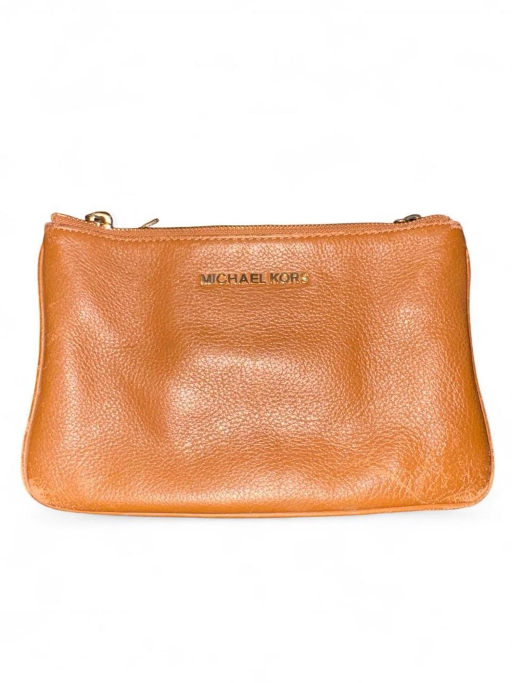 Michael Kors Amber Leather Wristlet Clutch with Gold Logo